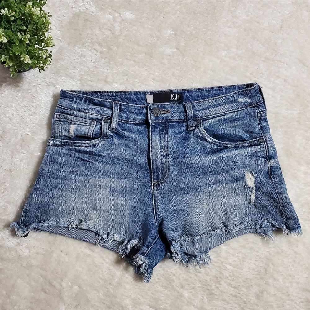 Kut From the Kloth Jane High Rise Distressed Denim Shorts, Size 4